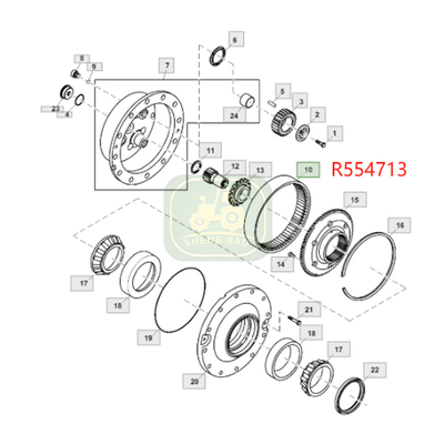 Συστήματα κίνησης 70T R554713 R229687 Τεχνητήρας δαχτυλίδι για τρακτέρ JD